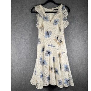 Tommy Hilfiger‎ Dress 2 White Floral Lace Ruffle V-Neck Fit Flare Coquette Fairy